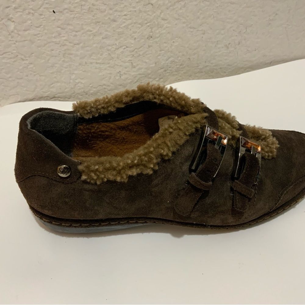 Stuart Weitzman Shoes 7 M Sherpa Trimmed Slip On  Brown Suede buckles